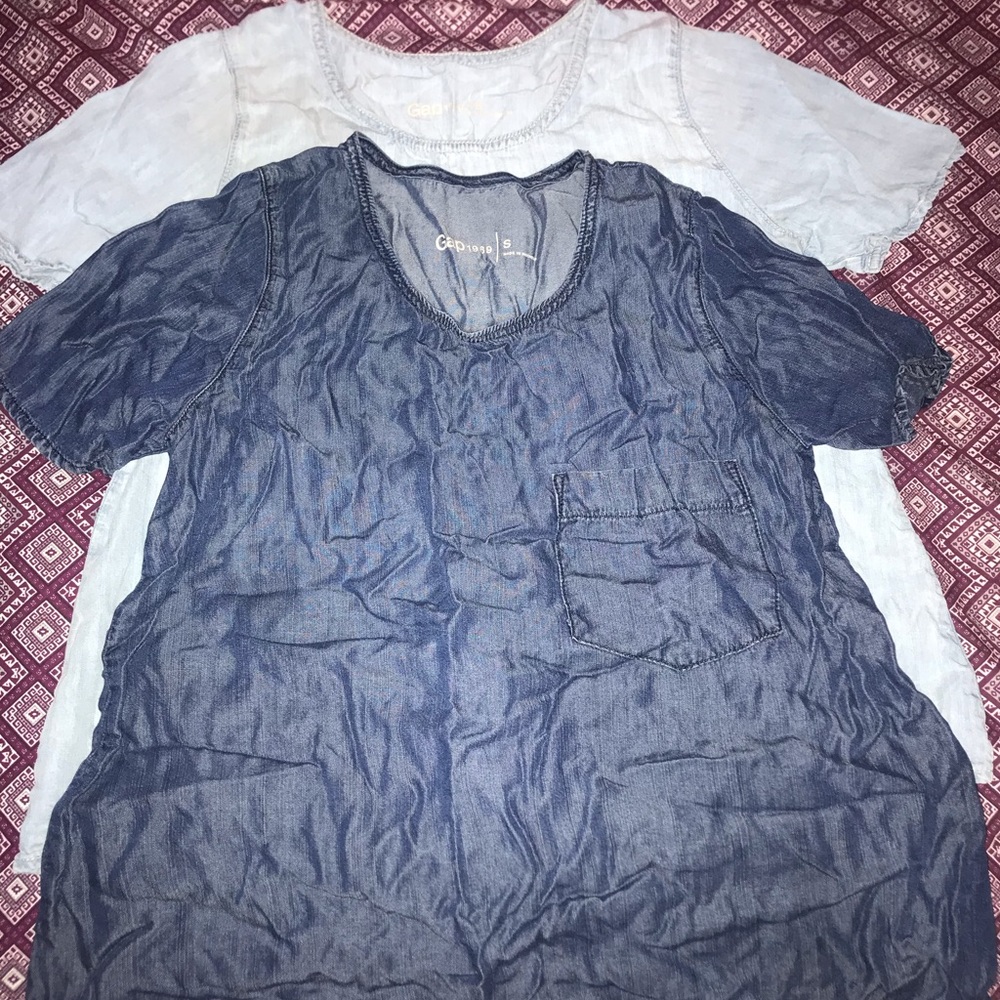 TWO Short Sleeve Boxy Denim Shirts Tops